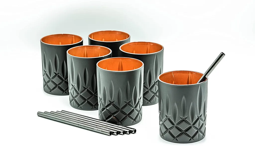 Nachtmann Noblesse 6er-Set Black Edition Whisky Gläser 295 Ml I Spülmaschinenfest I Wasserglas Coloured By EKM (schwarz/kupfer) + 6er-Set EKM Living Trinkhalme Schwarz – Bild 4