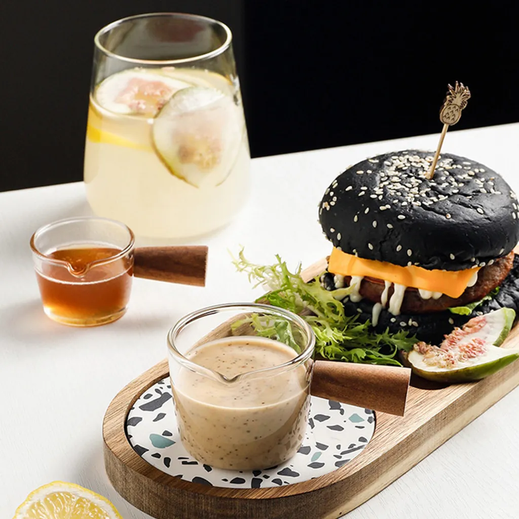 3 Stück Glas Messbecher Hitzebeständiger Holzgriff Glaswaage Tasse Milchtasse Glasmessbecher 50ml/100ml/150ml – Bild 5