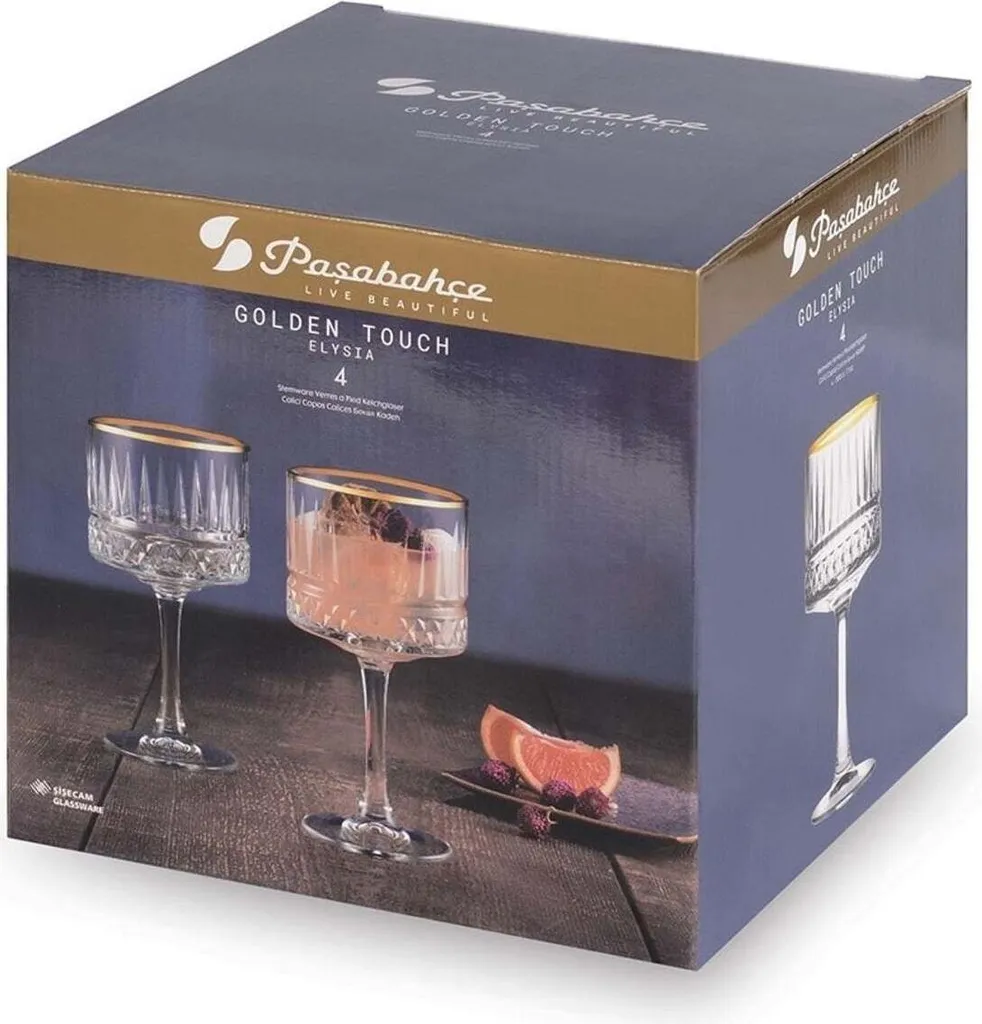 Pasabahce Pasabahace Elysia Golden Touch Kelchglas 4er Set Weingläser, Cocktails, 500 Ml – Bild 4