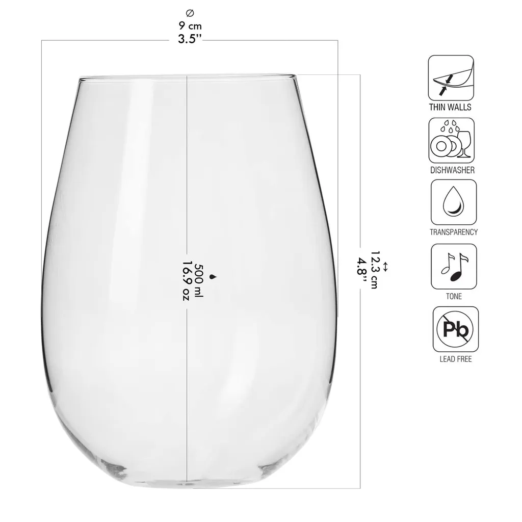 KROSNO Harmony Große Weißweingläser Ohne Stiel, 6er-Set, 500 Ml – Bild 2