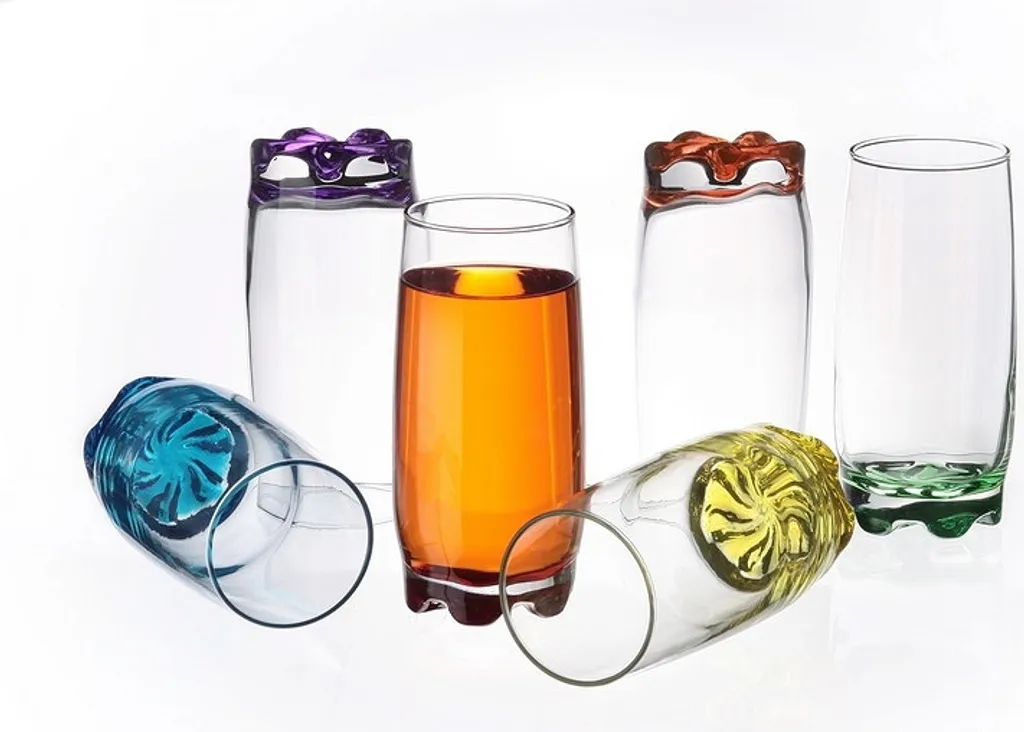 Trinkgläser Aus Glas 350ml (max.390ml) Set 6 Teilig Bunter Boden Wassergläser Saftgläser – Bild 2