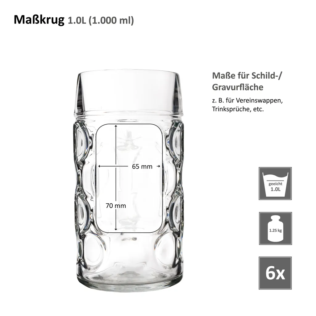 6er Set Maßkrug 1 Liter Geeicht Bierkrug Mit Henkel Bierglas Perfekt Geeignet Für Gastronomie – Bild 7
