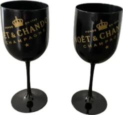 Moët Chandon Champagner Gläser 2x Set Weinglas Schwarz Gold Champagnergläser Luxus
